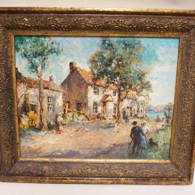 1124	GEORGE A NEWMAN (1875-1965) AMERICAN OIL PAINTING ON BOARD *THE SETTLEMENT ALONG THE RIVERS EDGE EASTON PA*,  APPROXIMATELY 21 1/4...