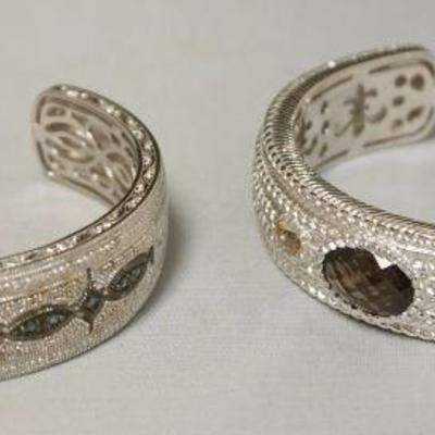1242	2 STERLING CUFF BRACELETS WITH STONE, 4.0 TOZ INCLUDING STONES
