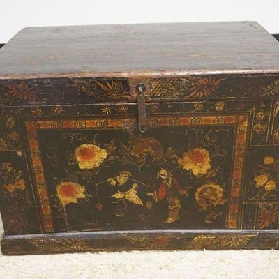 1177	FLORAL PAINT DECORATED ANTIQUE WOOD STORAGE CHEST/BOX, APPROXIMATELY 35 IN X 23 IN X 23 IN HIGH
