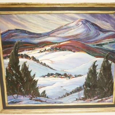 1128	FLOYD WESLEY BROOME OIL PAINTING ON CANVAS, LANDSCAPE, SOME PAINT LOSS, APPROXIMATELY 33 IN C 39 IN OVERALL
