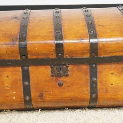 1160	ANTIQUE WOOD PIRATE STYLE STORAGE CHEST W/IRON BANDIG & TACKING, APPROXIMATELY 26 IN X 18 IN X 17 IN HIGH
