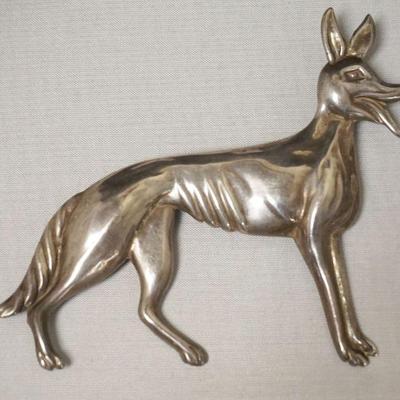 1254	LARGE MEXICO STERLING SILVER DOG PIN, APPROXIMATELY 4 1/2 IN W X 3 1/2 H, .83 TOZ
