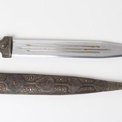 Caucasian Nielloed Silver Kindjal Dagger, Early 20th C.