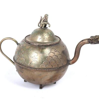 Adorable Chinese Silver Miniature Monkey Teapot