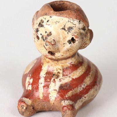 Chinesco Polychrome Seated Figure w/Poncho, 100 BCE-250 CE