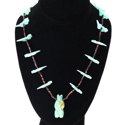 Gorgeous Native American Bear and Crocodile Fetish Necklace