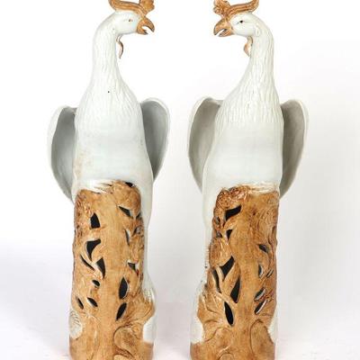 Pair of Chinese Porcelain Fenghuang Sculptures