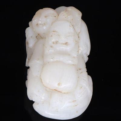 Chinese Hardstone Carved Laughing Buddas Pendant