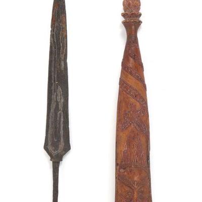 Indonesian Spear Head w/ Figural Scabbard