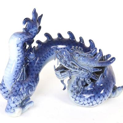 Chinese Blue & White Porcelain Dragon Figure