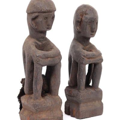 Pair of Primitively Carved Seated Philippines Bulul