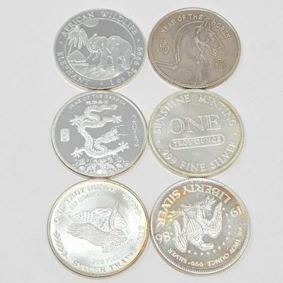 #122 â€¢ (6) 1oz .999 Fine Silver Coins
