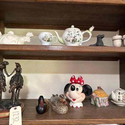 #1232 â€¢ China, Decoys, Minnie Mouse Teapot & Two Trails Become One Road Statue
