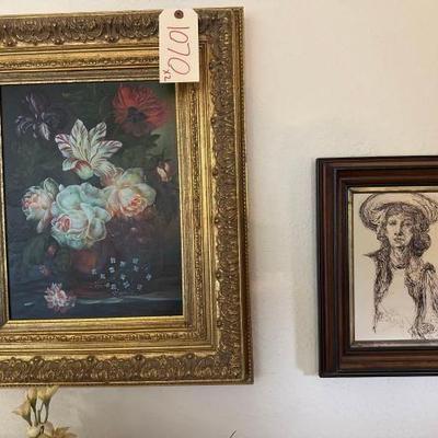#1070 â€¢ Framed Painting and Sketch
