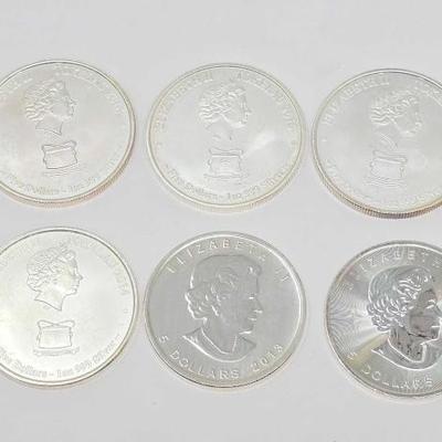 #116 â€¢ (6) 1oz $5 .999 Fine Silver Elizabeth II Coins
