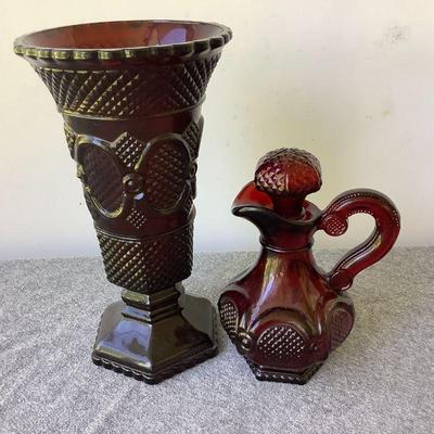 Avon 1876 Cape Cod Red Vase And Cruet