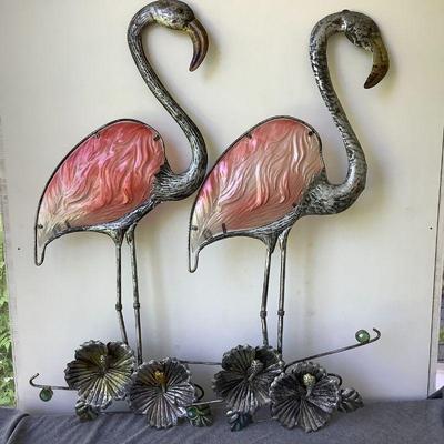 Glass and metal flamingo wall decor, Large