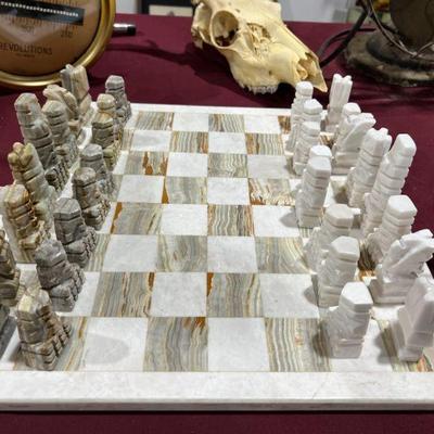 Carved marble chess set