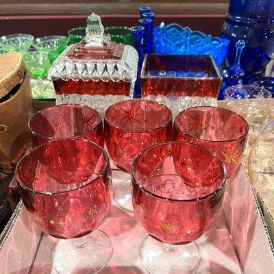 Vintage Cranberry goblets with atomic design