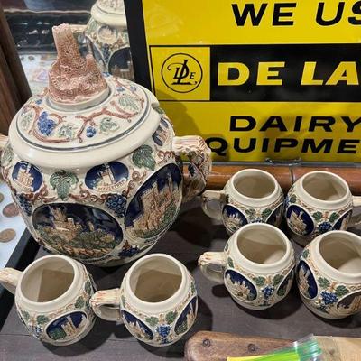 Gerz W. Germany Punch bowl with lid and 6 cups