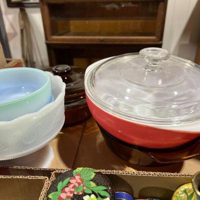 Pyrex and milk glass
