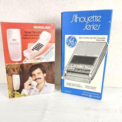 Set of Two Vintage Electronics Both NIB - Trimline Telephone and GE Silhouette AC/DC Cassette Recorder 
