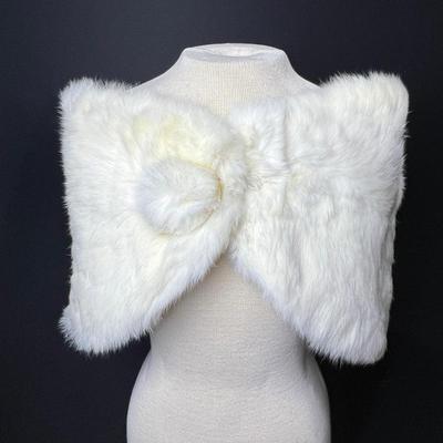 Glamorous Vintage White Rabbit Fur Wrap â€“ Perfect for Prom/Wedding/Formal Occasions