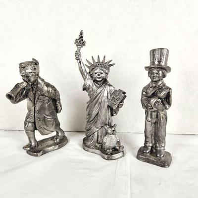  Set of Three Patriotic Michael Ricker Pewter Figurines - 