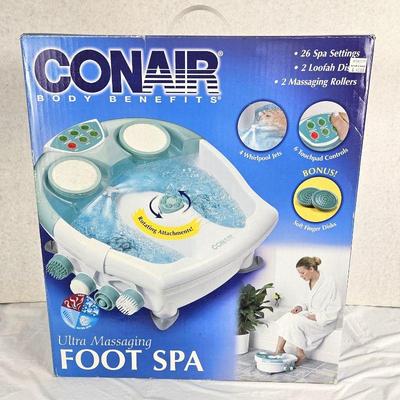 New in Box CONAIR Body Benefits Ultra Massage Foot Spa w/ Loofah Discs, Massaging Rollers & 26 Spa Settings 