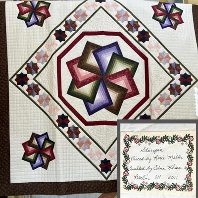 Handcrafted King Size Amish Star Spin Quilt by Rose Miller and quilted by Edna Kline