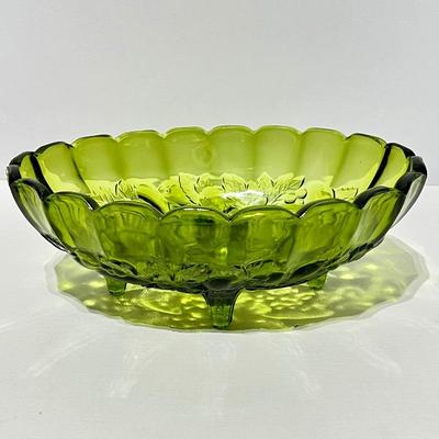 Indiana Glass Centerpiece Fruit Bowl Avocado Green Oval Harvest Bowl