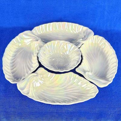 Vintage Maddux Of Calif Scallop Shell Appetizer 5 Piece Set Pearl Iridescent - White Lusterware 