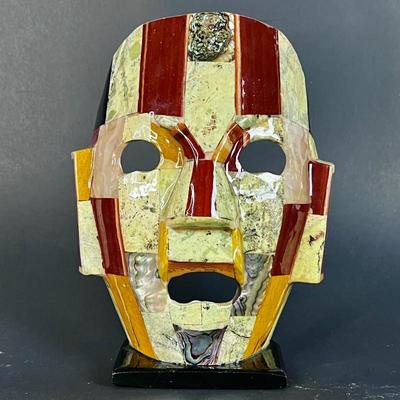  Vintage Aztec/Mayan Mosaic Death Mask- Handmade Stone Mask w/ Mother of Pearl, Agate & More