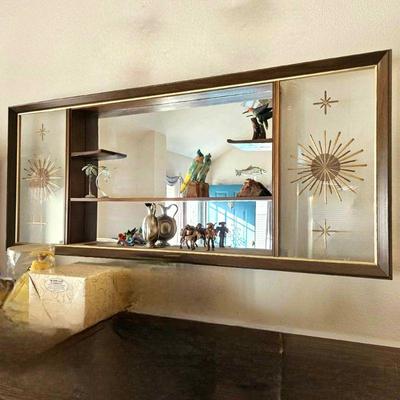 Atomic Age MID CENTURY MODERN MCM Wood & Glass Shadow Box Mirror Shelf - Turner 1970s Wall Accessory