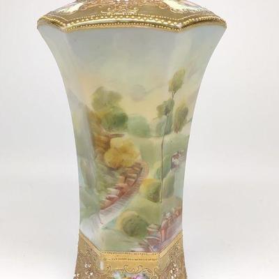 Nippon Landscape Scene Jeweled Vase