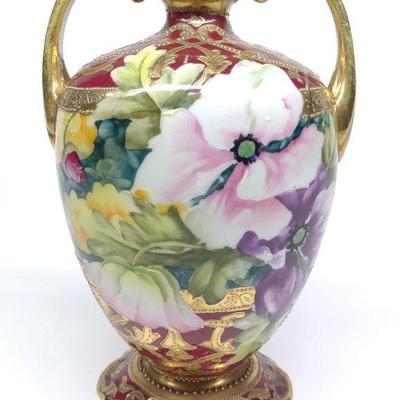 Nippon Floral Gold & Burgundy Urn Vase