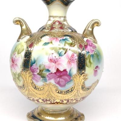 Nippon Floral Raised Gold Enamel Vase