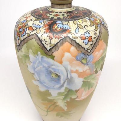 Nippon Floral Zig Zag Pattern Porcelain Vase