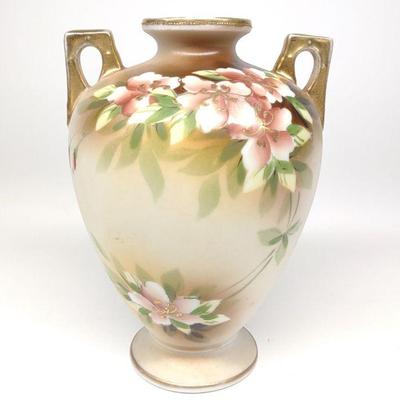 Nippon Porcelain Floral Decorated Urn Vase