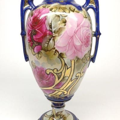 Nippon Cobalt Blue & Gold Floral Bolted Urn Vase