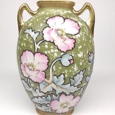 Nippon Art Nouveau Pink Poppy Flower Vase