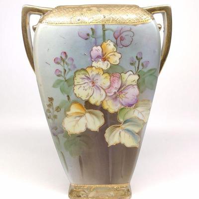 Nippon Jeweled Enamel Floral Porcelain Vase