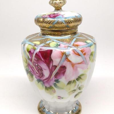 Nippon Short Covered Floral Rose Urn Vase