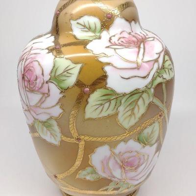 Nippon Gold Enamel Jeweled Rose Vase