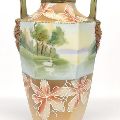 Nippon Swan on Lake Bird Scene Vase