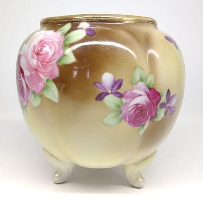 Nippon Floral Rose Jardiniere / Bulbous Vase