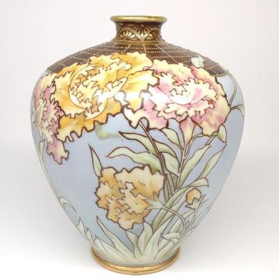 Nippon Art Nouveau Floral Brickwork Vase