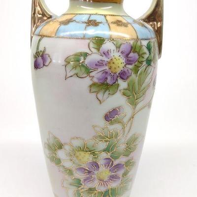 Nippon Purple Flower Painted Porcelain Vase