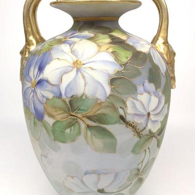 Nippon Double Handled Blue Floral Vase