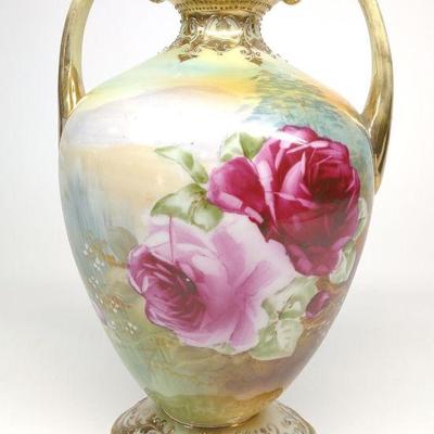 Nippon Pink Roses & Nature Scene Porcelain Vase